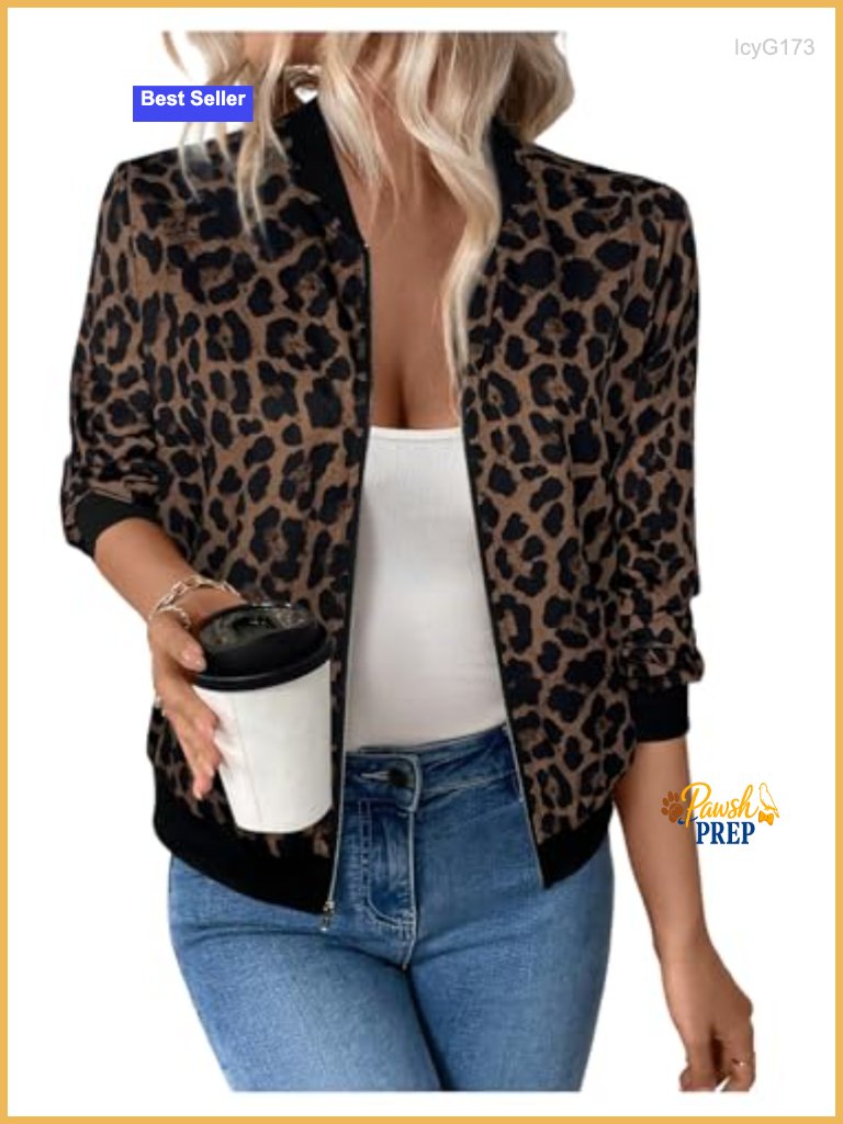 Lightweight Cheetah Print Blazer Jacket With Full Zip Closure